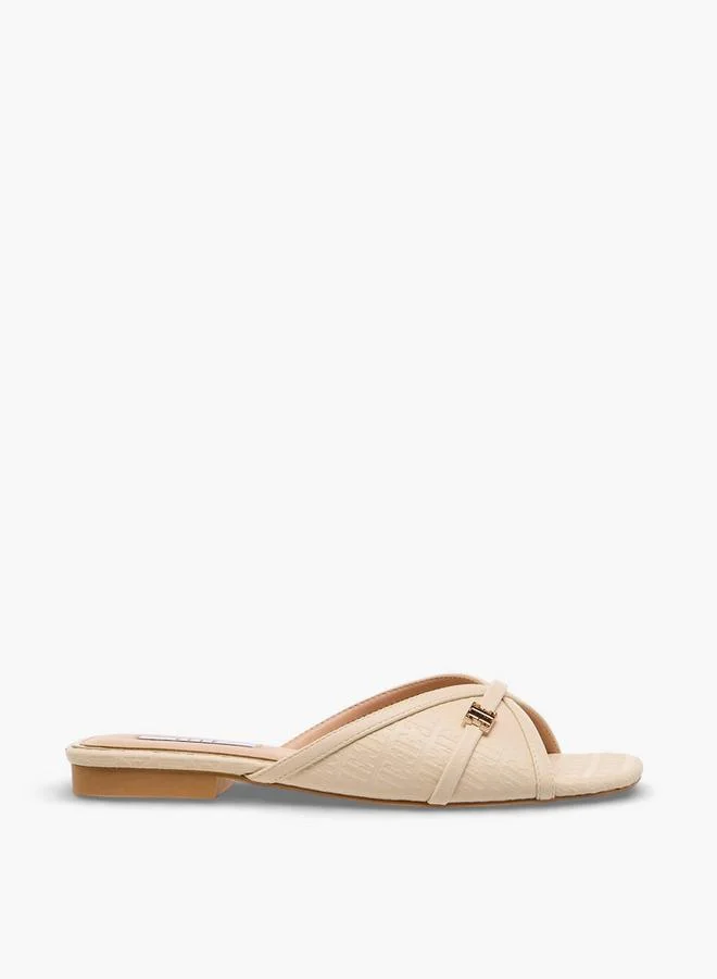 Elle WHITE Women Monogram Debossed Slide Sandals for Women | Best Price UAE