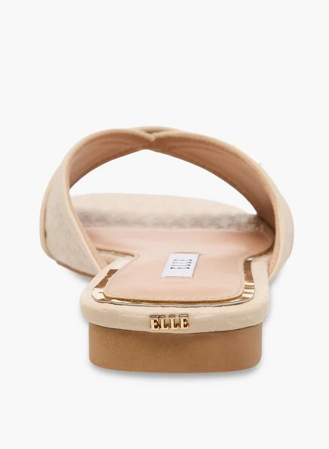 Elle WHITE Women Monogram Debossed Slide Sandals for Women | Best Price UAE
