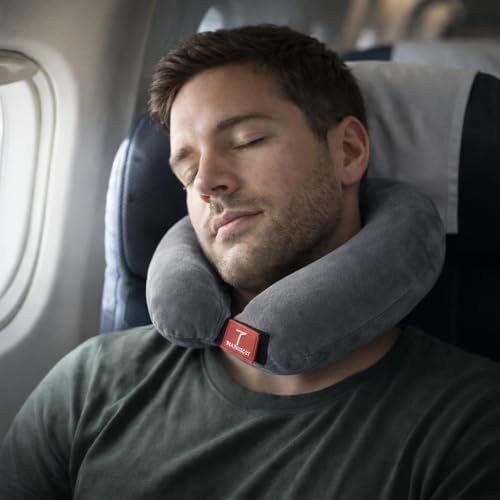 Trajectory Travel Neck Pillow with Sleeping Eye Mask Combo for Travelling and Sleeping in Airplane Flight, Cab, Car, Train, Bus for Men and Women Grey(As seen on Shark Tank) - Image 2
