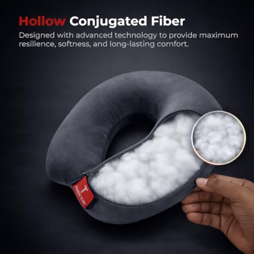 Trajectory Travel Neck Pillow with Sleeping Eye Mask Combo for Travelling and Sleeping in Airplane Flight, Cab, Car, Train, Bus for Men and Women Grey(As seen on Shark Tank) - Image 4