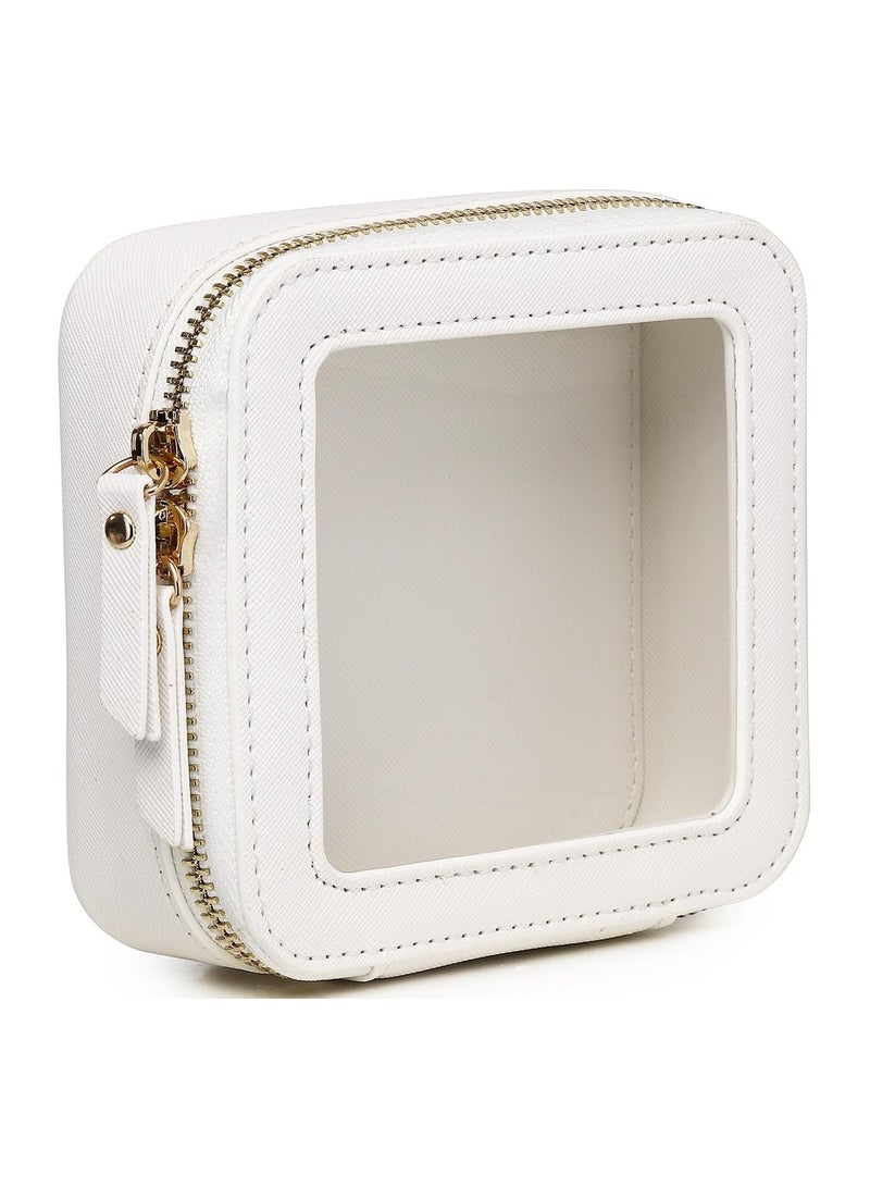 FEND Small Cosmetic Bag for Purse Mini Makeup Bag for School Cute Clear Make Up Pouch for Travel Tiny Leather White Make Up Organizer Case for Backpack Toiletry Bag Waterproof Square Pouch with Zipper  - Image 1