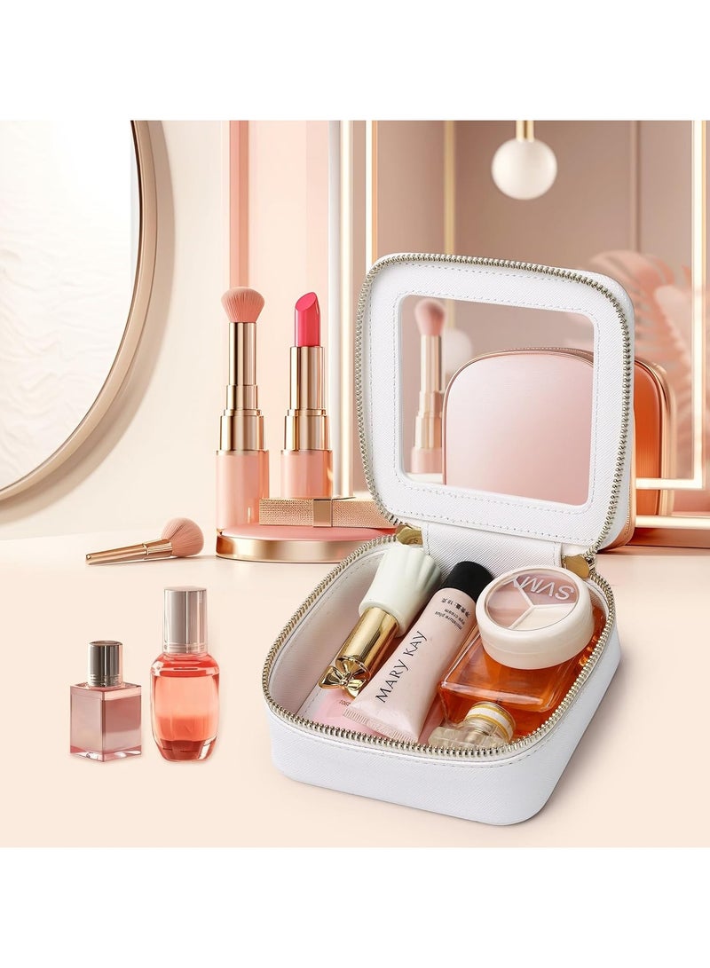 FEND Small Cosmetic Bag for Purse Mini Makeup Bag for School Cute Clear Make Up Pouch for Travel Tiny Leather White Make Up Organizer Case for Backpack Toiletry Bag Waterproof Square Pouch with Zipper  - Image 2