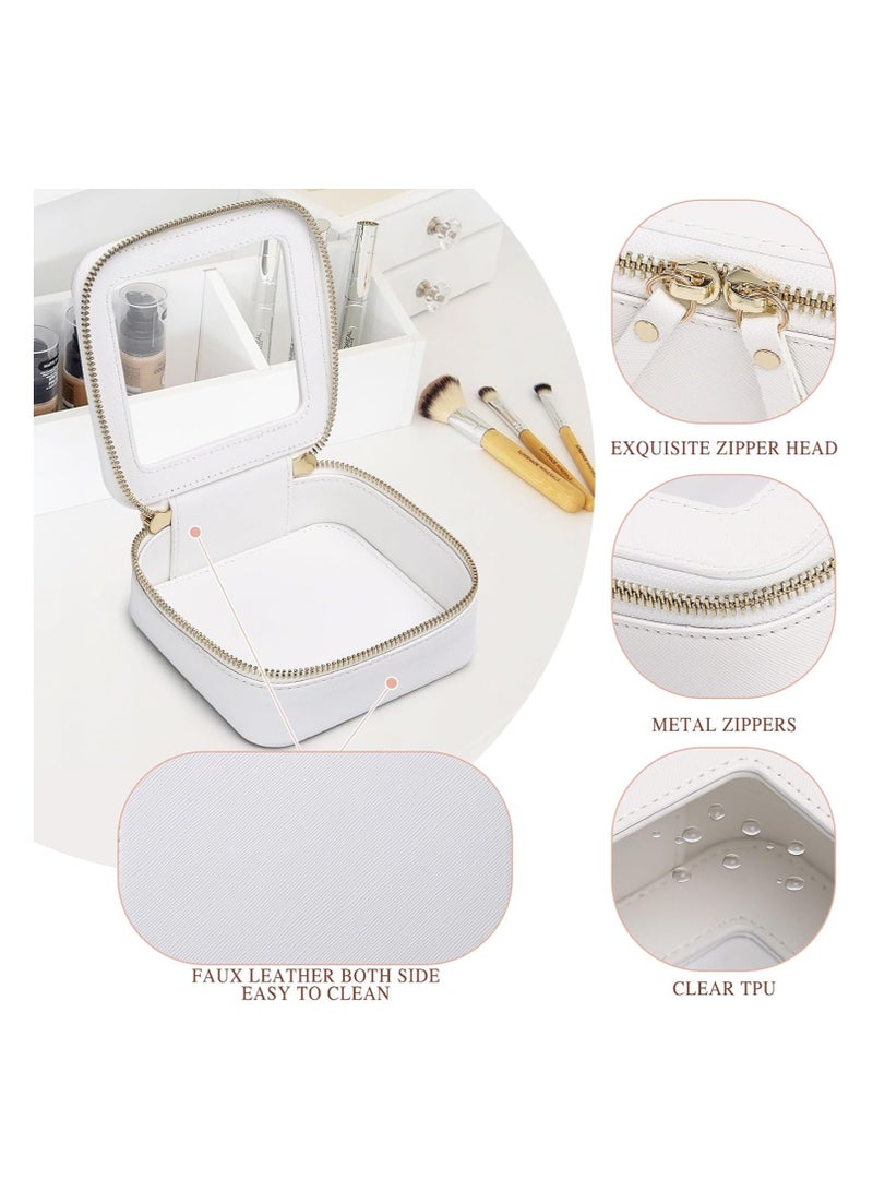 FEND Small Cosmetic Bag for Purse Mini Makeup Bag for School Cute Clear Make Up Pouch for Travel Tiny Leather White Make Up Organizer Case for Backpack Toiletry Bag Waterproof Square Pouch with Zipper  - Image 4