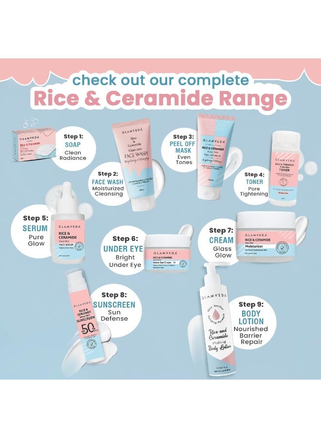 Glamveda Korean Rice & Ceramide 4 Step Daily Skincare Routine | Face wash, Serum, Under-eye cream, Moisturizer | For Clear Skin Brightening & Hydrated Skin | For Men & Women - Image 2