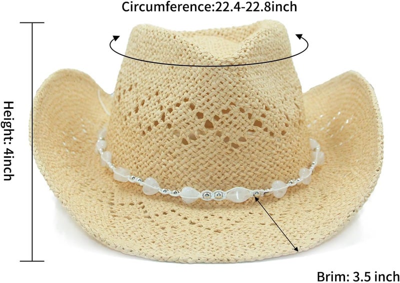 SOLARAE Straw Cowboy Hat for Men Women with Beaded Trim and Shapeable Brim Travel Sun Cowgirl Summer Panama Outdoor Family Stay Cool Shaded in Style - Image 4