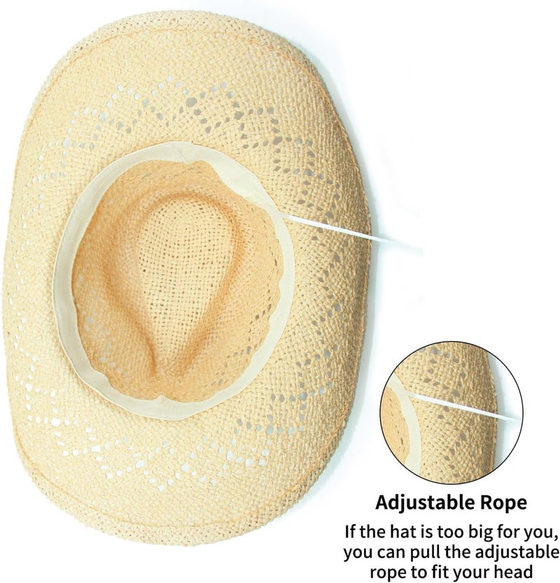 SOLARAE Straw Cowboy Hat for Men Women with Beaded Trim and Shapeable Brim Travel Sun Cowgirl Summer Panama Outdoor Family Stay Cool Shaded in Style - Image 5