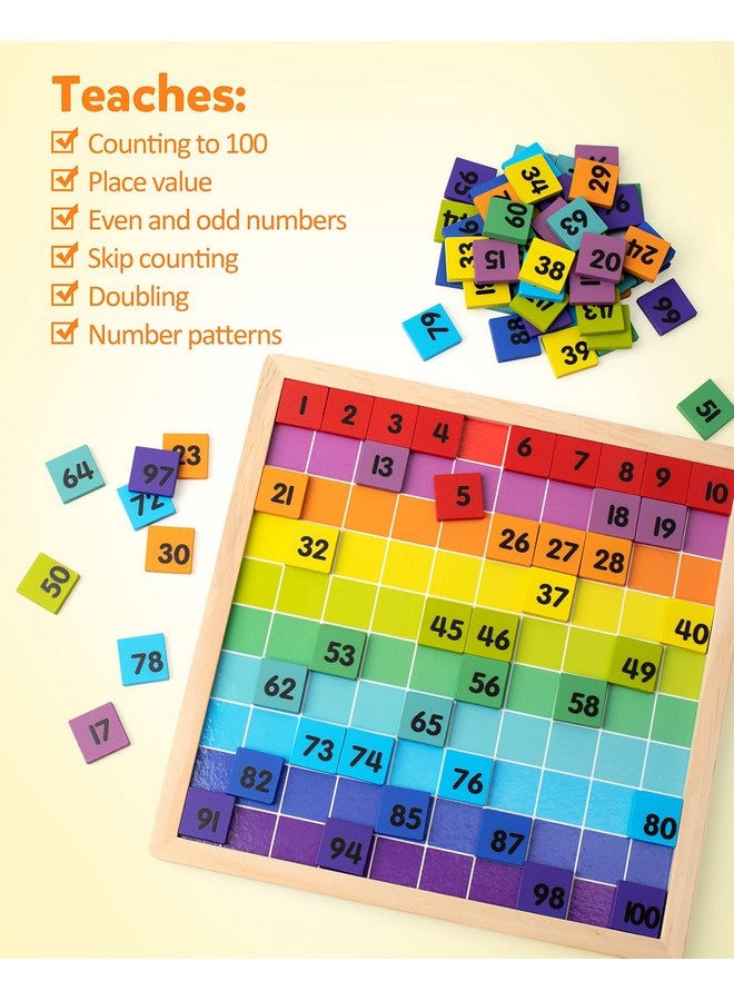 Coogam Wooden Math Hundred Board 1-100 Numbers Learning Educational Toys Colorful Montessori Counting Board Game For Preschool 3 4 5 Year Old Boys Girls - Image 2