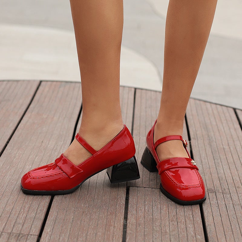 Source New Lacquer Women'S Shoes In Early Spring 2024 33-48 Size Size All-Match Buckle Mid-Heel Single Shoes - Image 3
