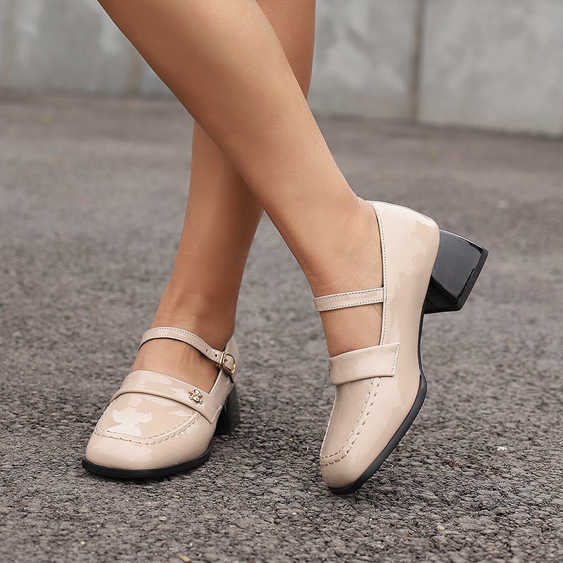 Source New Lacquer Women'S Shoes In Early Spring 2024 33-48 Size Size All-Match Buckle Mid-Heel Single Shoes - Image 4