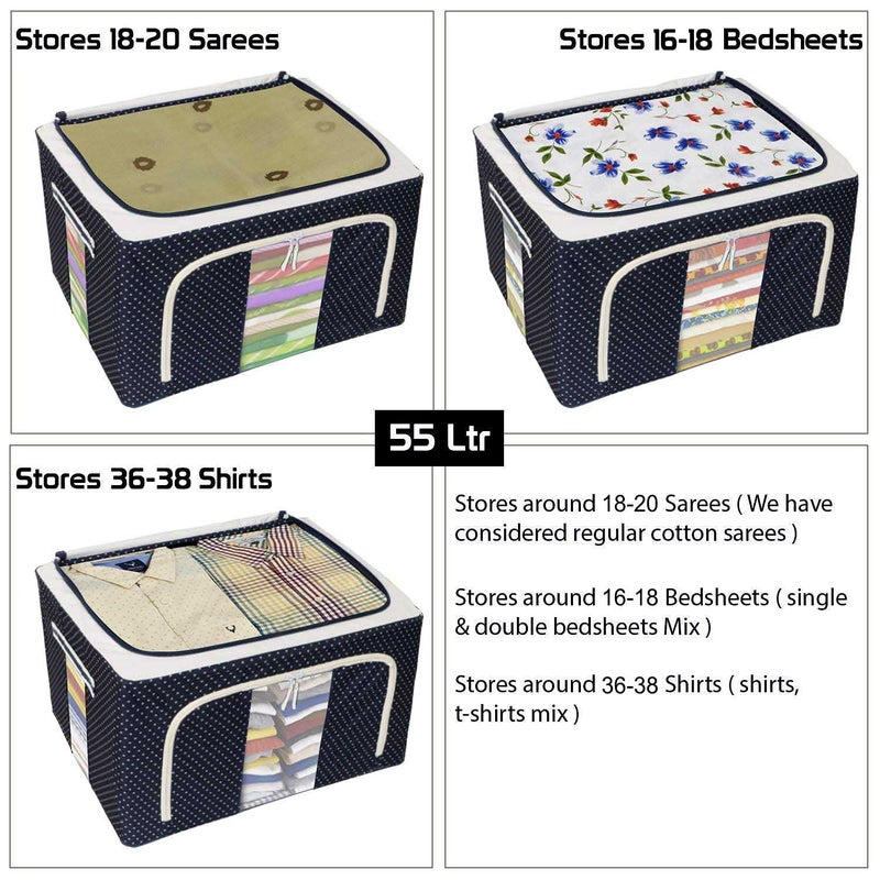 Sterling Sterling Storage Boxes for Clothes with Lid Kids Toy Storage Box Large Size 66 Ltr Oxford Fabric Cover Foldable And Washable Stainless Steel Frame Support  - Image 3