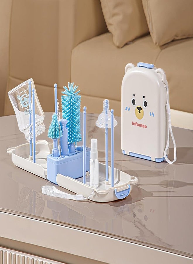 u-grow Infantso Foam-O (10-in-1) Baby Bottle Cleaning Brush Set – Feeding Bottle Cleaner Kit for Newborn Essentials with Pacifier Brush, Straw Brush, Drying Rack & Soap Dispenser | BPA-Free Silicone Bristles - Image 1