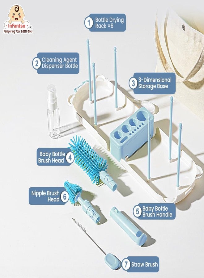 u-grow Infantso Foam-O (10-in-1) Baby Bottle Cleaning Brush Set – Feeding Bottle Cleaner Kit for Newborn Essentials with Pacifier Brush, Straw Brush, Drying Rack & Soap Dispenser | BPA-Free Silicone Bristles - Image 2