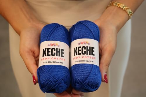 KECHE Cotton Yarn - 100% Cotton Yarn for Crocheting and Knitting, Mercerized Cotton Amigurumi Yarn Fine-Sport 2 1.76 oz (50g) / 136 Yrds (125 m) - Blue - Image 3