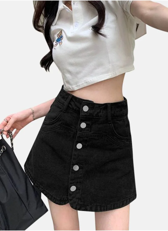 يونيكي Black Slim Fit High-Rise Denim Shorts