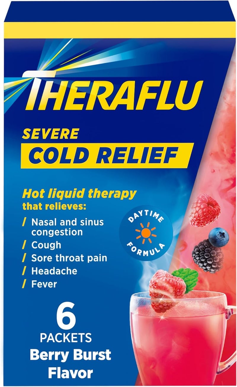 Theraflu Powder for Daytime Severe Cold and Cough, Berry Infused with Menthol (6 packets)