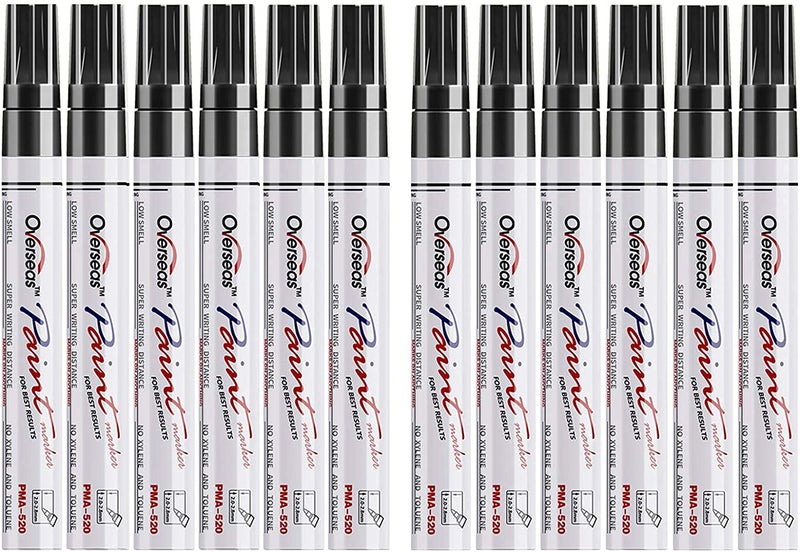 Lesun Black Paint Pens 12 Pack Waterproof OilBased Paint Markers Set Quick Dry Fade Resistant Permanent Markers for Metal Rock Stone Wood Fabric Plastic Canvas Glass Medium Tip - Image 3