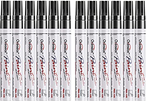 Lesun Black Paint Pens 12 Pack Waterproof OilBased Paint Markers Set Quick Dry Fade Resistant Permanent Markers for Metal Rock Stone Wood Fabric Plastic Canvas Glass Medium Tip - Image 1