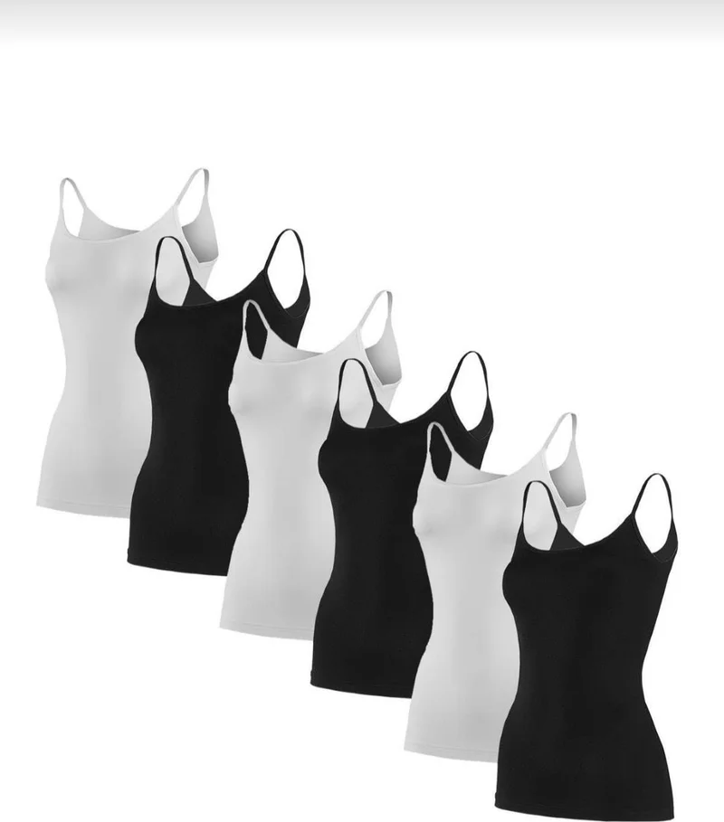 Yıldız Yildiz 2360-2361 Women's Mixed Bamboo Rope Strap Undershirt (2 Pieces Black 2 Pieces White) 4 Pieces