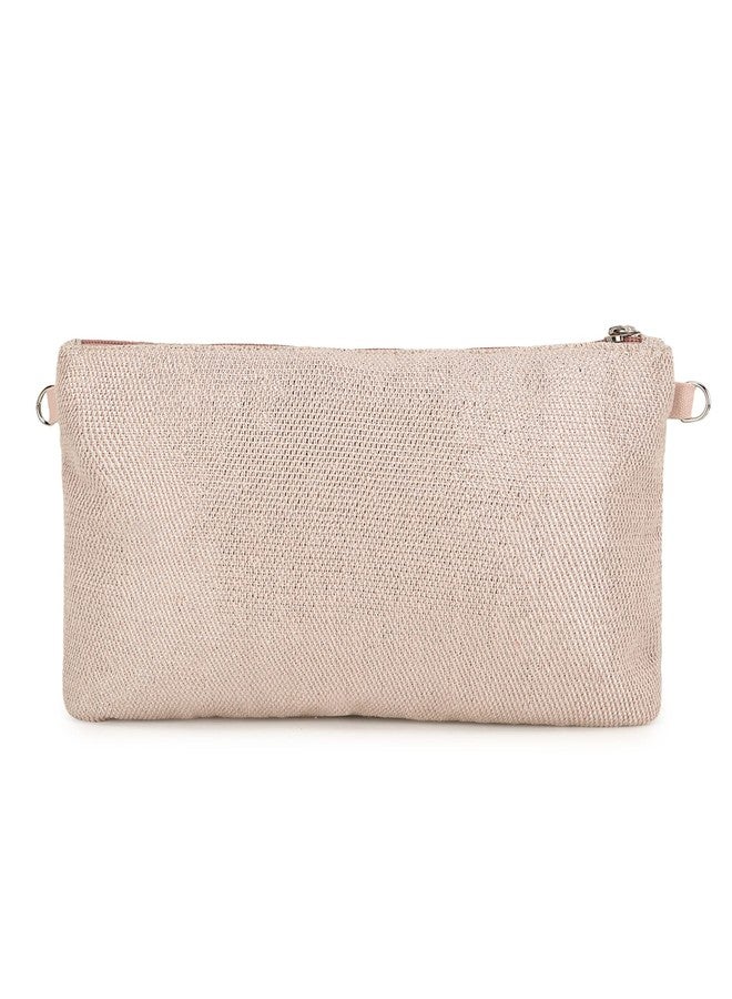 Anekaant Ghoomar Pastel Pink & Champagne Zari Polycotton Floral Embellished Sling Bag - Image 3