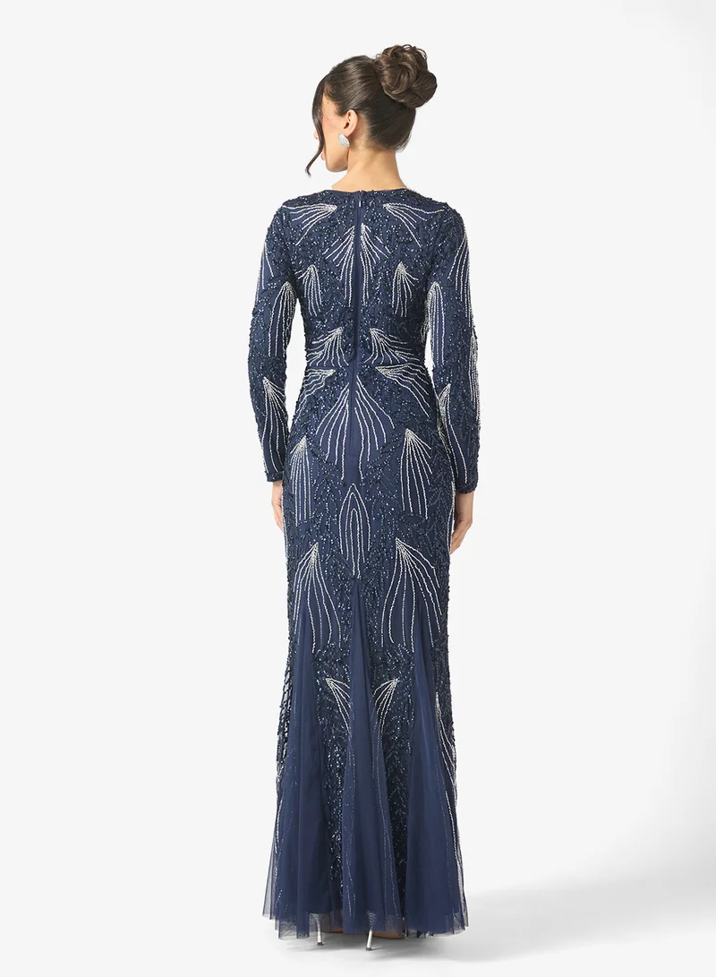 ماري Elina Modest Embellished Sequin Long Sleeve Maxi Dress