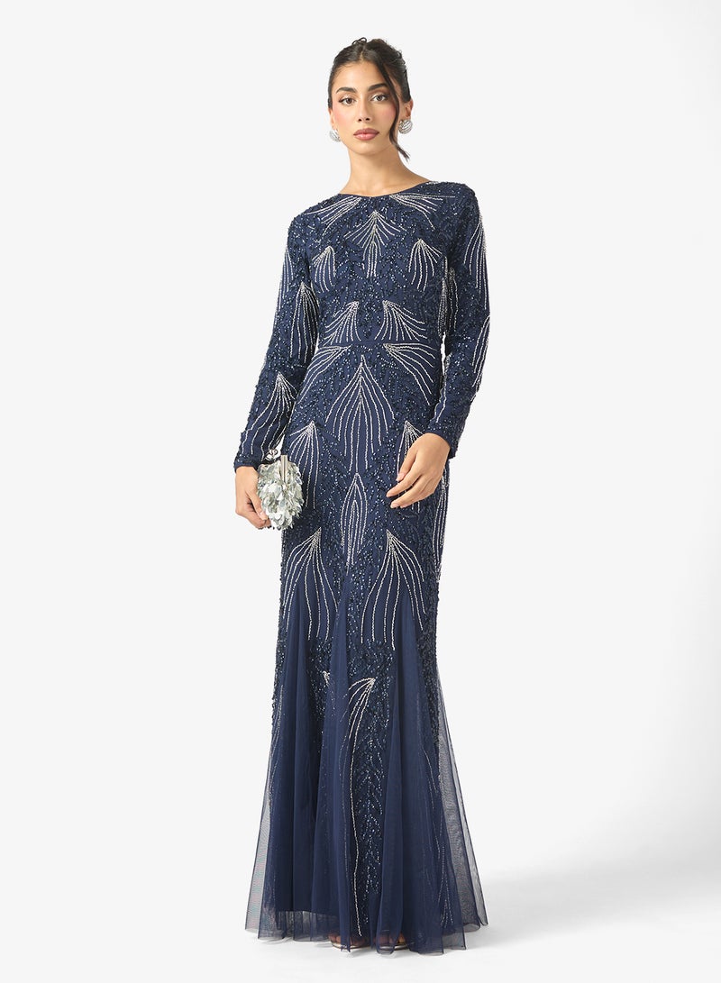 MARYISA Embellished Sequin Long Sleeve Maxi Dress - Image 4
