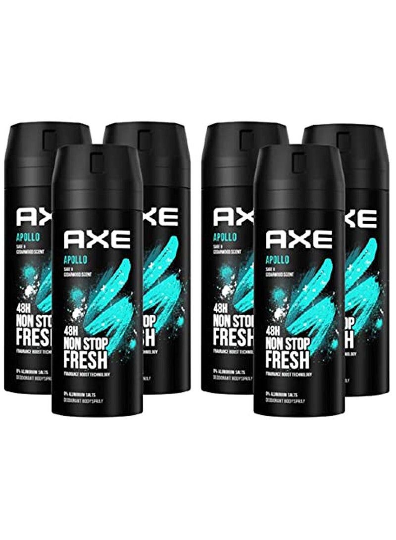 Axe Apollo Fresh Body Spray Deodorant 150ml (Pack of 6)