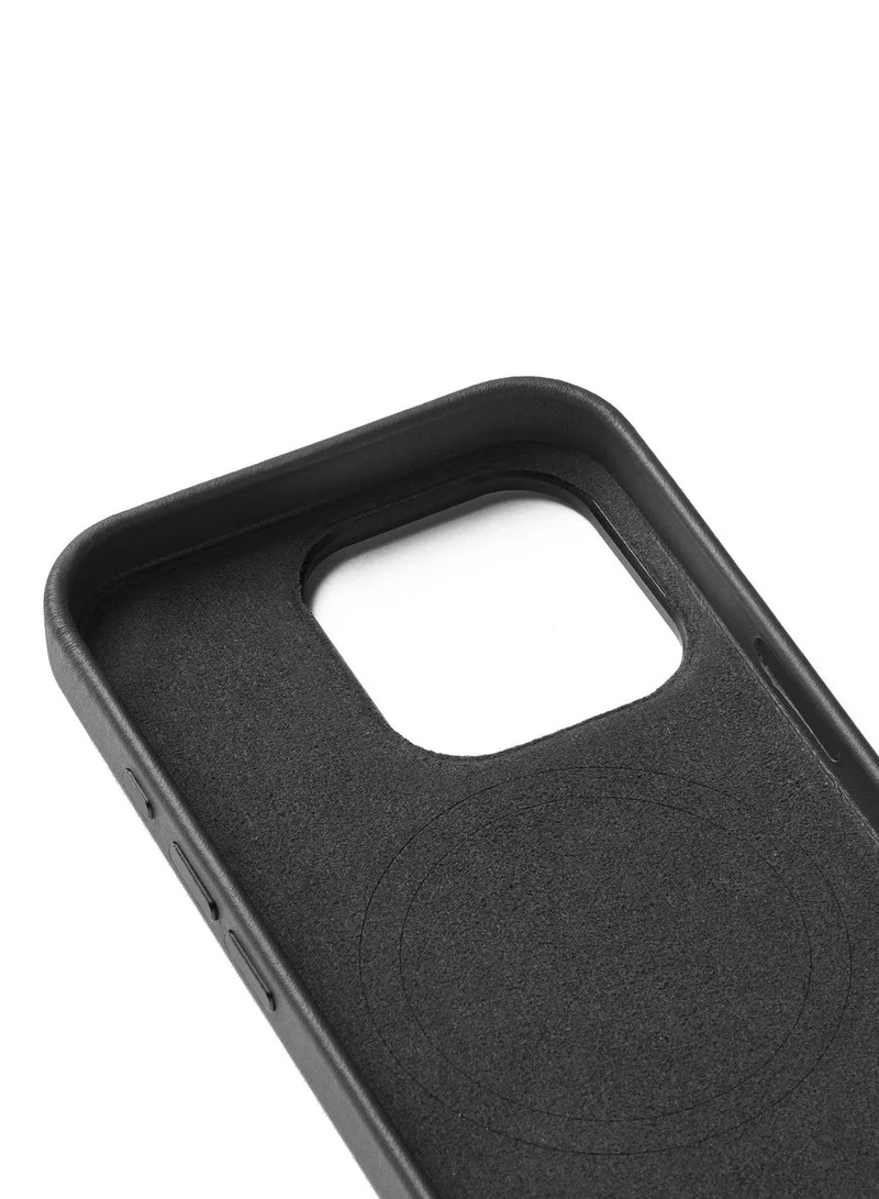 موجو طاء المحفظة الجلدية من موجو لهاتف iPhone 16 Pro - غطاء جلدي أوروبي فاخر بجيب للبطاقات، حماية محسّنة للهاتف وعدسة الكاميرا، متوافق مع MagSafe - غطاء محفظة iPhone 16 Pro (باللون الأسود).