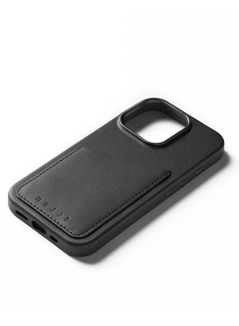 موجو طاء المحفظة الجلدية من موجو لهاتف iPhone 16 Pro - غطاء جلدي أوروبي فاخر بجيب للبطاقات، حماية محسّنة للهاتف وعدسة الكاميرا، متوافق مع MagSafe - غطاء محفظة iPhone 16 Pro (باللون الأسود).