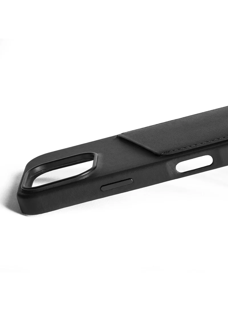 موجو طاء المحفظة الجلدية من موجو لهاتف iPhone 16 Pro - غطاء جلدي أوروبي فاخر بجيب للبطاقات، حماية محسّنة للهاتف وعدسة الكاميرا، متوافق مع MagSafe - غطاء محفظة iPhone 16 Pro (باللون الأسود).