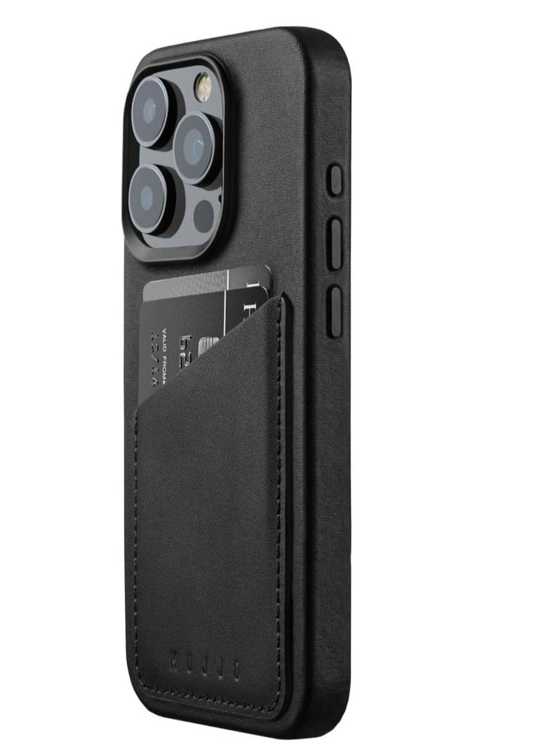 موجو جراب محفظة مجو من الجلد لهاتف آيفون  برو - جلد أوروبي فاخر مع جيب بطاقات وحماية معززة للهاتف وعدسة الكاميرا ومتوافق مع ماج سيف - جراب محفظة بطاقات آيفون  برو أسود - Image 1