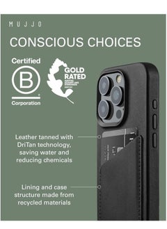 Mujjo Mujjo Leather Wallet Case for iPhone 16 Pro - Premium European Leather Case with Card Pocket, Enhanced Phone & Camera Lens Protection, MagSafe Compatible - iPhone 16 Pro Card Wallet Case (Black)  - Image 2