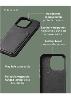 Mujjo Mujjo Leather Wallet Case for iPhone 16 Pro - Premium European Leather Case with Card Pocket, Enhanced Phone & Camera Lens Protection, MagSafe Compatible - iPhone 16 Pro Card Wallet Case (Black)  - Image 3