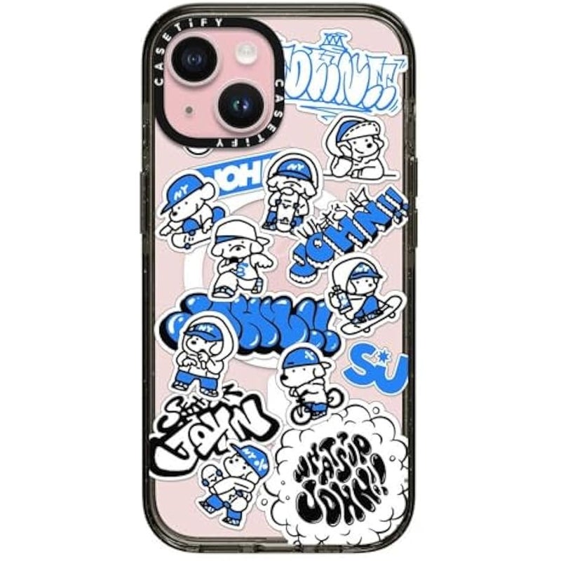 Casetify Impact Case for iPhone 15 【8.2ft 4X Military Grade Drop Protection/Compatible with Magsafe】 - miniJOHN - Clear Black - Image 1