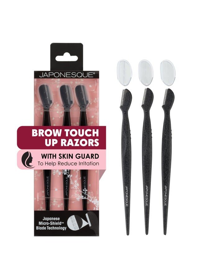 Japonesque Brow Touch Up Razors with Ultra-Sharp Stainless Steel Blades, for Removal of Unwanted Facial Hair and Peach Fuzz, Protective Blade Cover for Safe Storage Included - Image 1