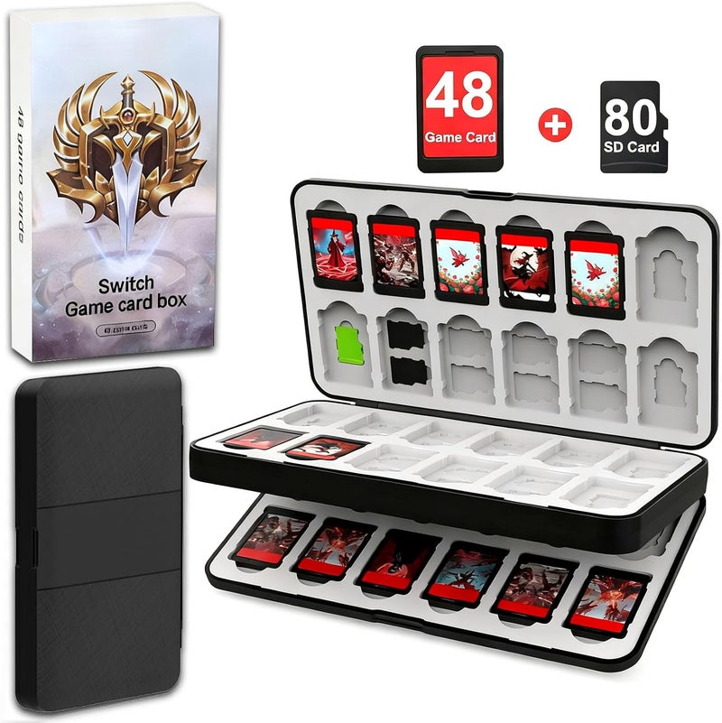 حقيبة ألعاب Switch تتسع لـ 48 بطاقة ألعاب نينتندو سويتش و48 بطاقة Micro SD، حامل خراطيش ألعاب نينتندو سويتش مع 48 فتحة، صندوق تخزين ألعاب مضغوط ومحمول (أسود) - Image 1