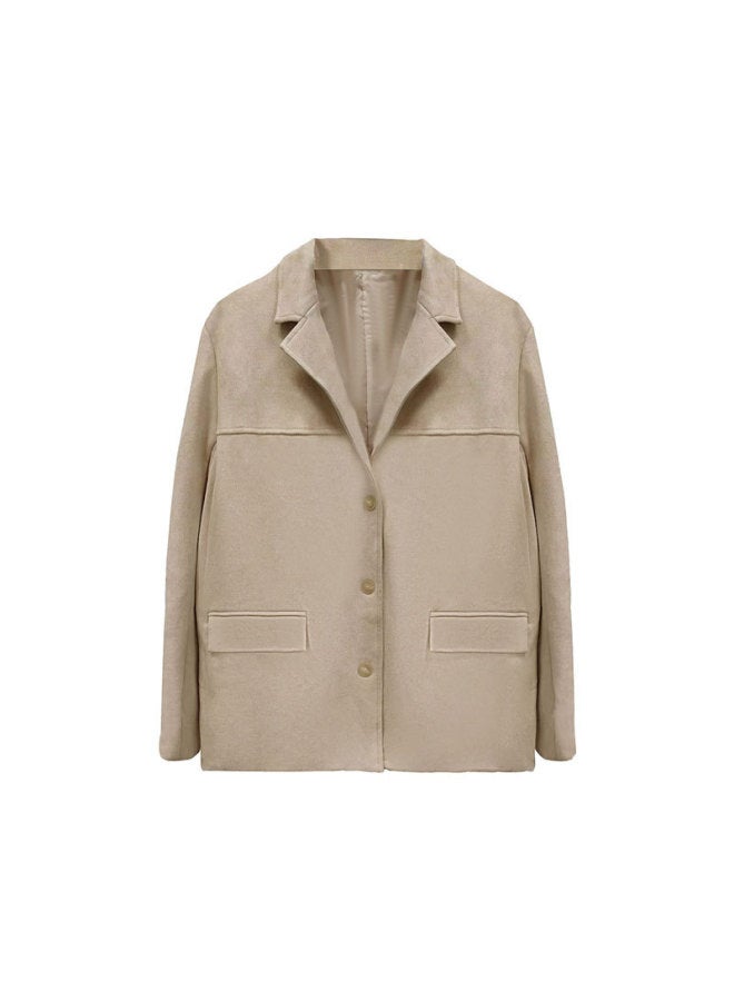 Spring New Women's Fashion European And American Style Jacket Fashionable Loose Pocket Lapel Button Blazer