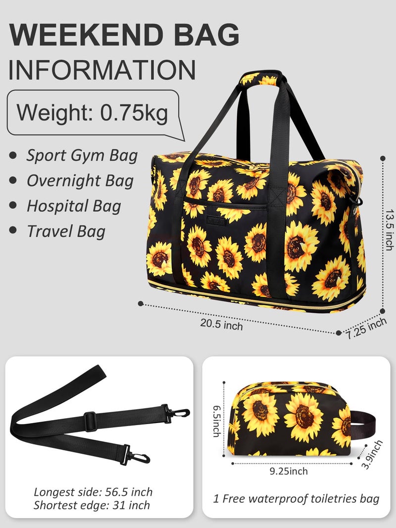 Capolo Expandable Travel Duffle Bag, Waterproof Weekender Overnight Bags for Women Men Hospital Bag for Women Labor Delivery Carry on Bag with Toiletry Bag for Travel Gym Airplanes(Sunflower, X-Large) - Image 2