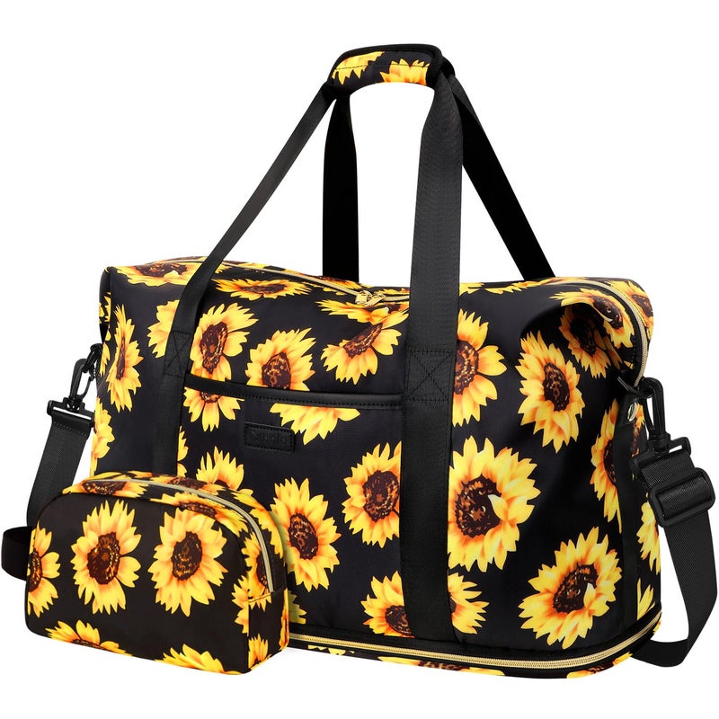 Capolo Expandable Travel Duffle Bag, Waterproof Weekender Overnight Bags for Women Men Hospital Bag for Women Labor Delivery Carry on Bag with Toiletry Bag for Travel Gym Airplanes(Sunflower, X-Large) - Image 1