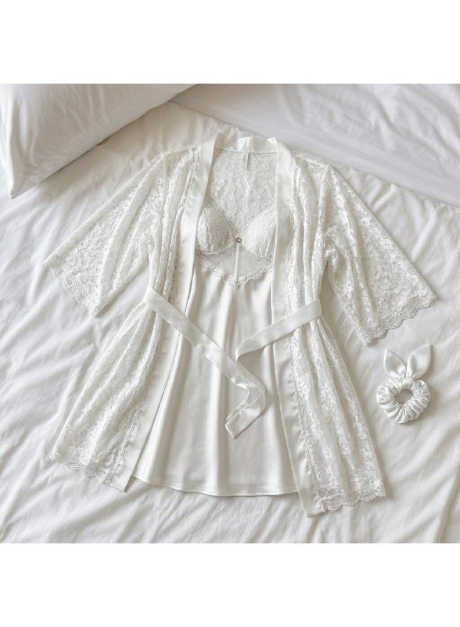 Women’s Lace Satin Nightdress with Robe – Elegant V-Neck Lingerie Sleepwear Set | Soft Lightweight Homewear | Made for Comfort | Made in Turkey - Image 3