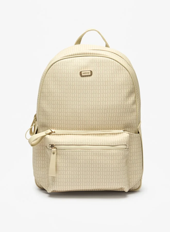 MISSY Women Missy Monogram Print Backpack with Adjustable Straps and Zip Closure - 31x13x40 cm