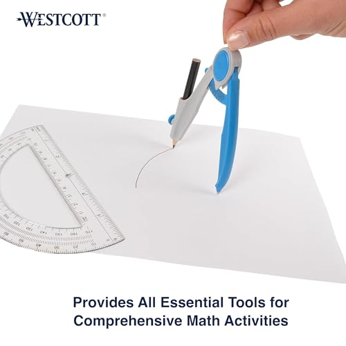 Westcott Compass and Protractor Math and Geometry Set, Essential School Supplies, Plastic Compass for Circles Up to 13-Inches, Back to School, Classroom, School Supplies, 6-Inch Protractor, Assorted Colors - Image 4