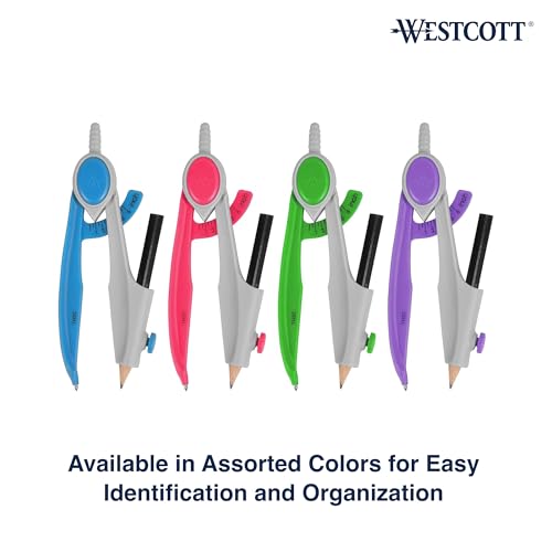 Westcott Compass and Protractor Math and Geometry Set, Essential School Supplies, Plastic Compass for Circles Up to 13-Inches, Back to School, Classroom, School Supplies, 6-Inch Protractor, Assorted Colors - Image 5