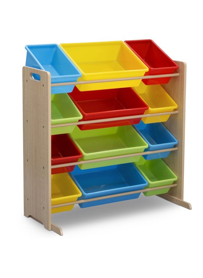 Delta CHILDREN Kids Toy Storage Organizer with 12 Plastic Bins - Greenguard Gold Certified, Natural/Primary - Image 1