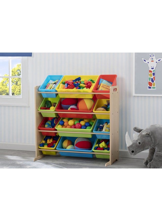 Delta CHILDREN Kids Toy Storage Organizer with 12 Plastic Bins - Greenguard Gold Certified, Natural/Primary - Image 2