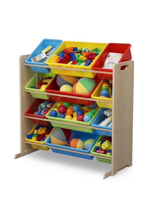 Delta CHILDREN Kids Toy Storage Organizer with 12 Plastic Bins - Greenguard Gold Certified, Natural/Primary - Image 4