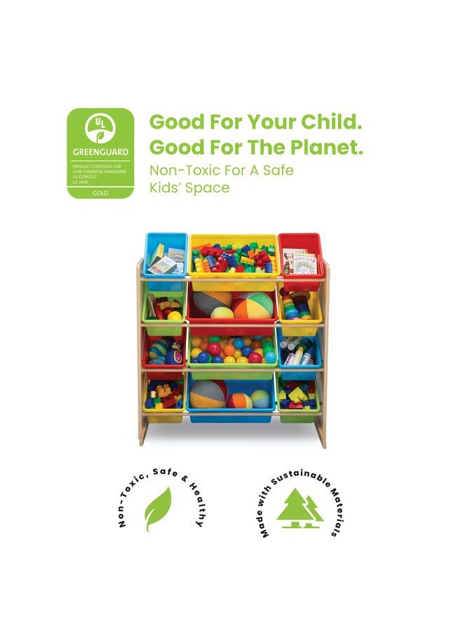 Delta CHILDREN Kids Toy Storage Organizer with 12 Plastic Bins - Greenguard Gold Certified, Natural/Primary - Image 3