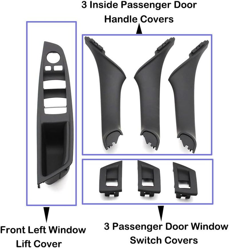 Goodithy 7PCS Door Handle for BMW 5 Series F10 F11 Driver Side Front Left Armrest Window Lift Switch Passenger Door Cover Inside Pull Handle Replacement for BMW 520 523 525 528 535 (Black) - Image 4