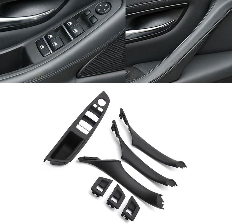 Goodithy 7PCS Door Handle for BMW 5 Series F10 F11 Driver Side Front Left Armrest Window Lift Switch Passenger Door Cover Inside Pull Handle Replacement for BMW 520 523 525 528 535 (Black) - Image 1