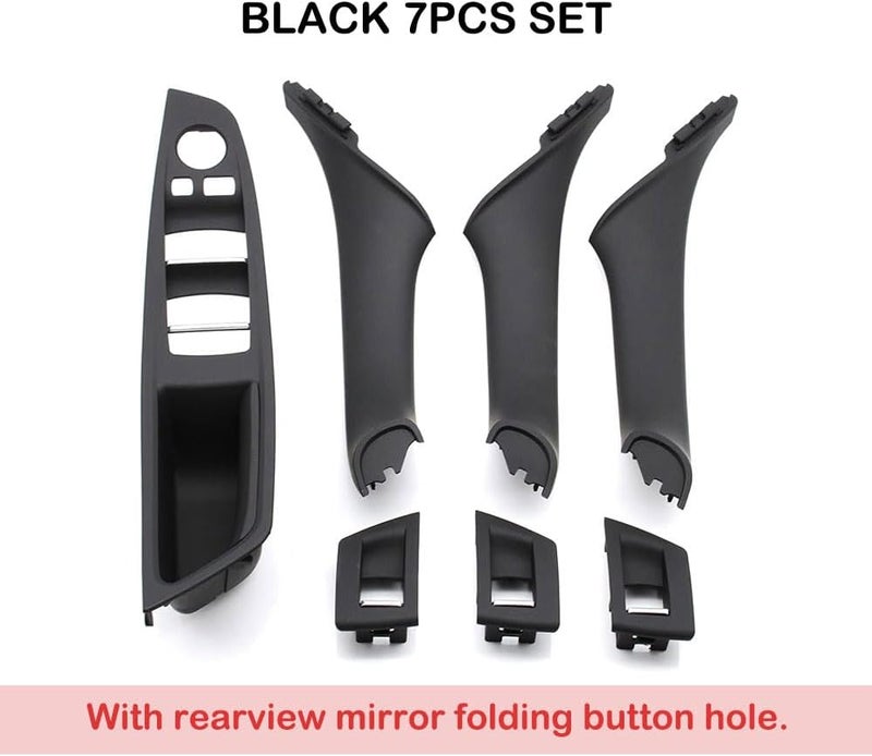 Goodithy 7PCS Door Handle for BMW 5 Series F10 F11 Driver Side Front Left Armrest Window Lift Switch Passenger Door Cover Inside Pull Handle Replacement for BMW 520 523 525 528 535 (Black) - Image 2