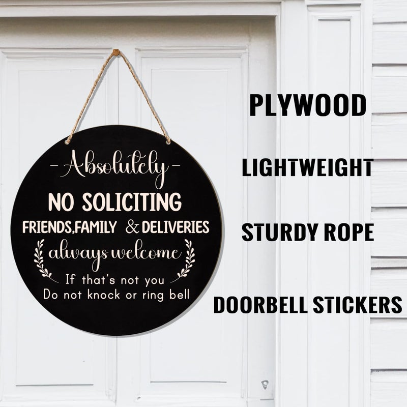 Longan Craft No Soliciting Sign for House Front Door, 10" Wooden Funny No Soliciting Sign for House with Stickers for Not Ring Doorbell House Welcome No Solicitors Signs for Office Home Business - Image 3